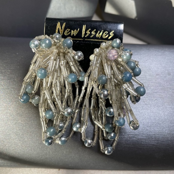 Vintage Multi bead Fireworks Clip On 3” Statement Earrings On Original Card NOS - Picture 1 of 9